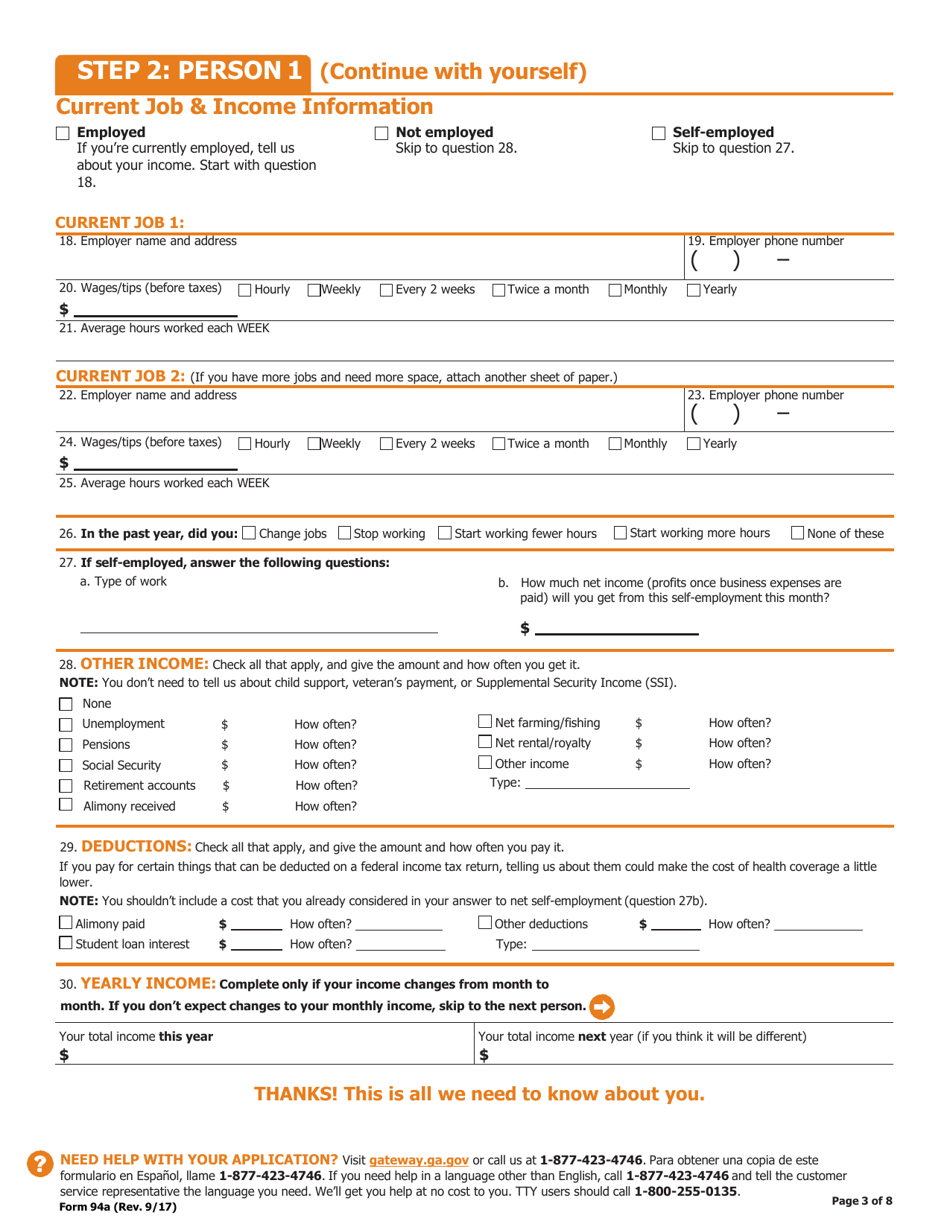 Form 94A Application for Health Coverage  Help Paying Costs - Georgia (United States), Page 4