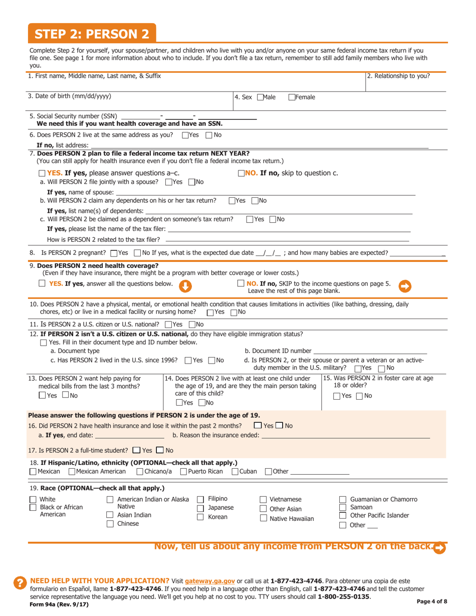 Form 94A Application for Health Coverage  Help Paying Costs - Georgia (United States), Page 5