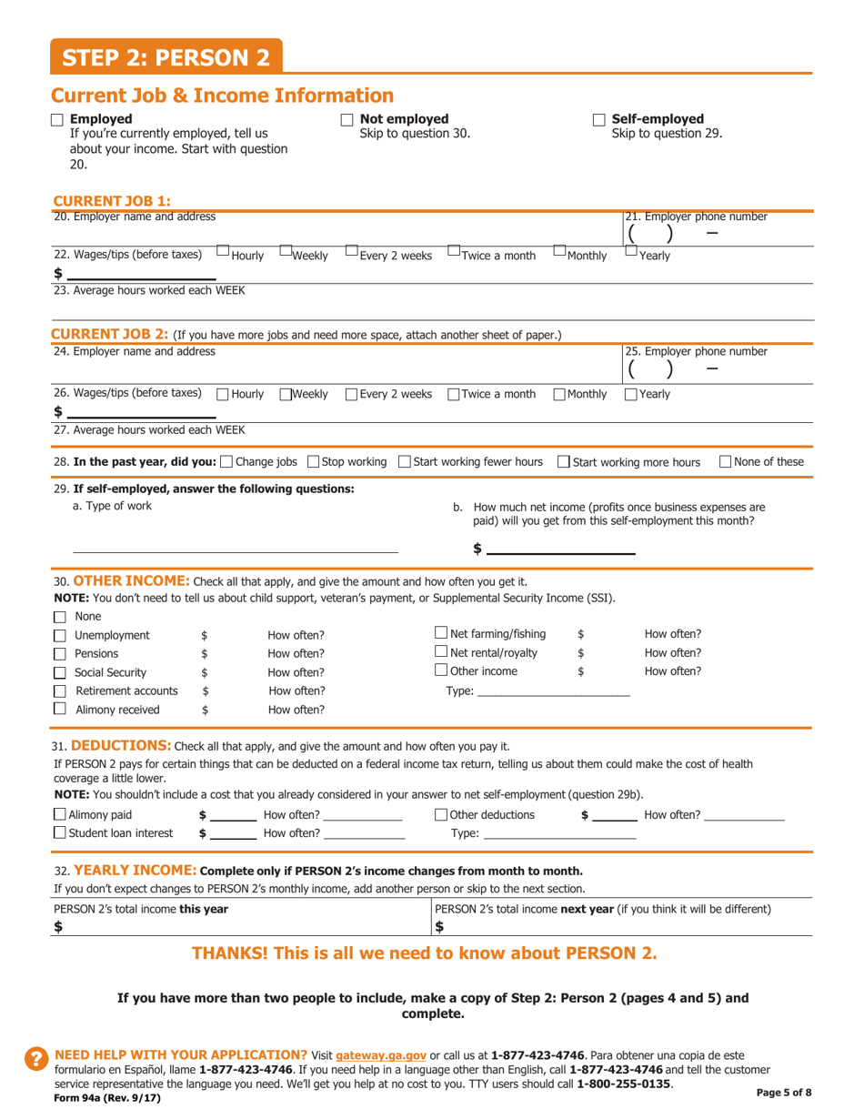 Form 94A Application for Health Coverage  Help Paying Costs - Georgia (United States), Page 6