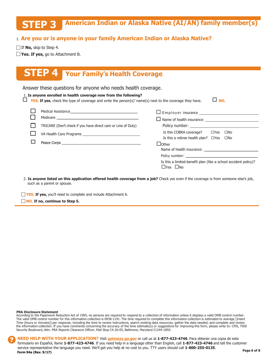 Form 94A Application for Health Coverage  Help Paying Costs - Georgia (United States), Page 7