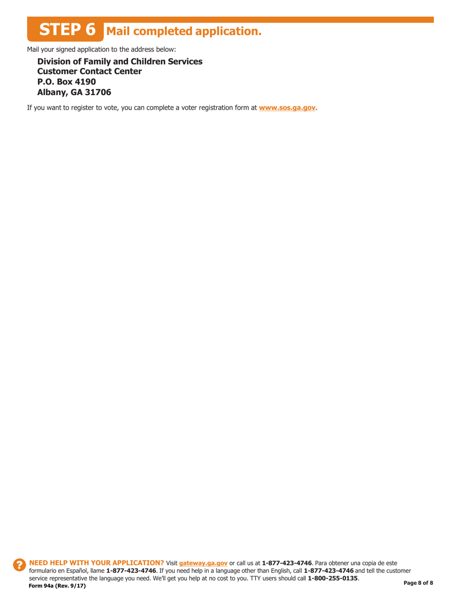 Form 94A Application for Health Coverage  Help Paying Costs - Georgia (United States), Page 9