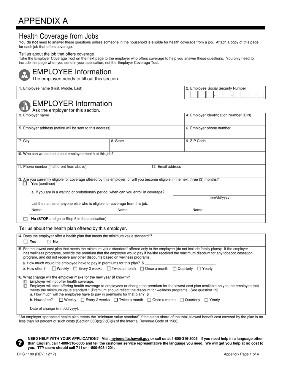 Form DHS1100 Application for Health Coverage  Help Paying Costs - Hawaii, Page 12