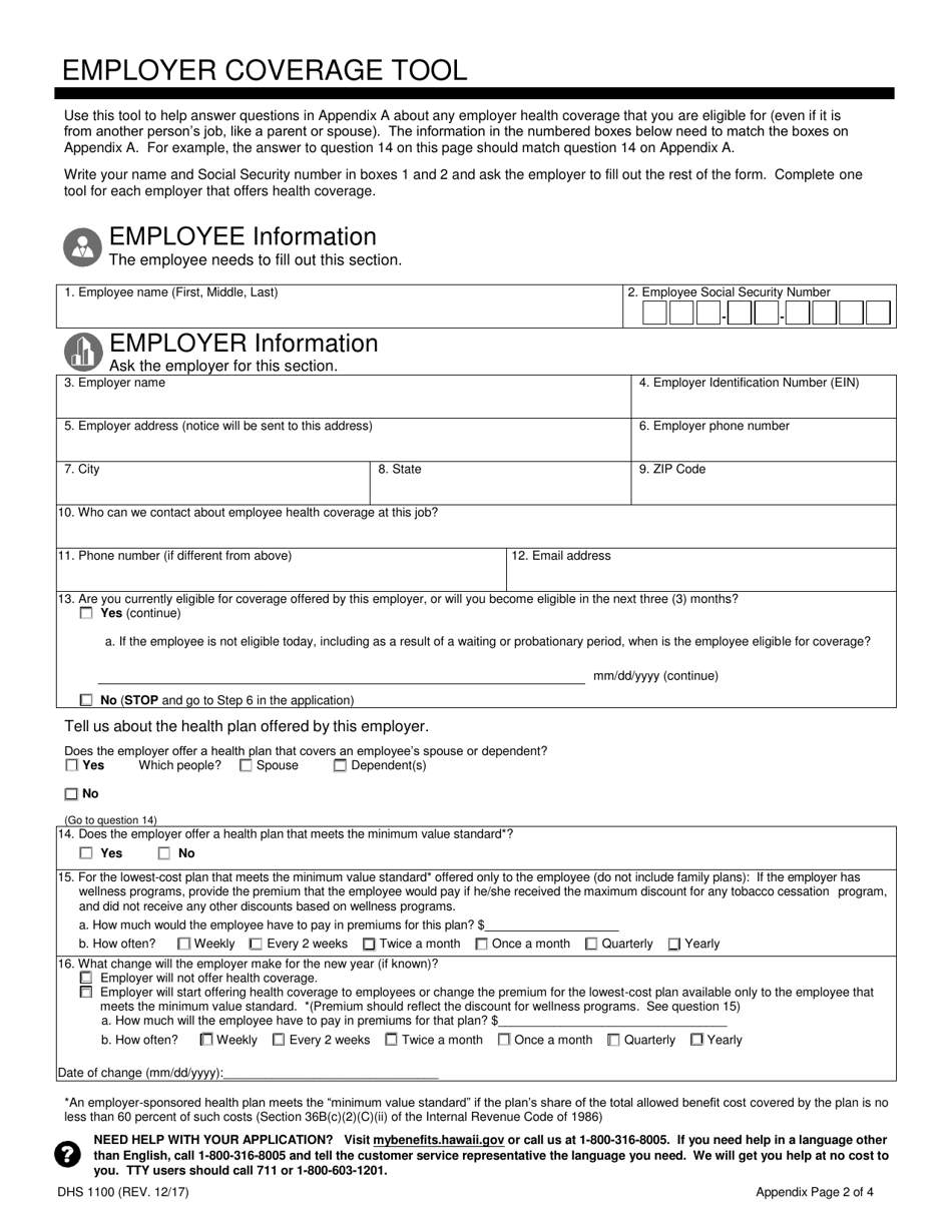 Form DHS1100 Application for Health Coverage  Help Paying Costs - Hawaii, Page 13