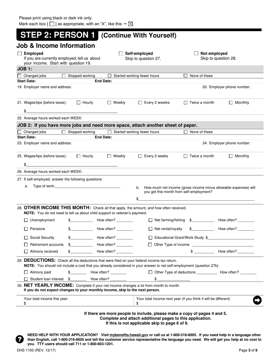 Form DHS1100 Application for Health Coverage  Help Paying Costs - Hawaii, Page 5