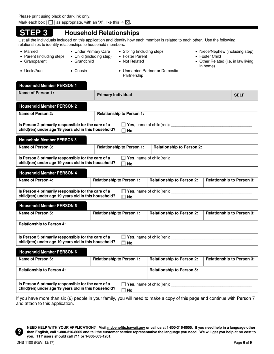 Form DHS1100 Application for Health Coverage  Help Paying Costs - Hawaii, Page 8