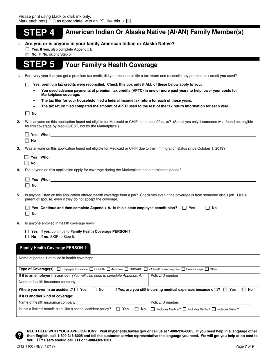 Form DHS1100 Application for Health Coverage  Help Paying Costs - Hawaii, Page 9