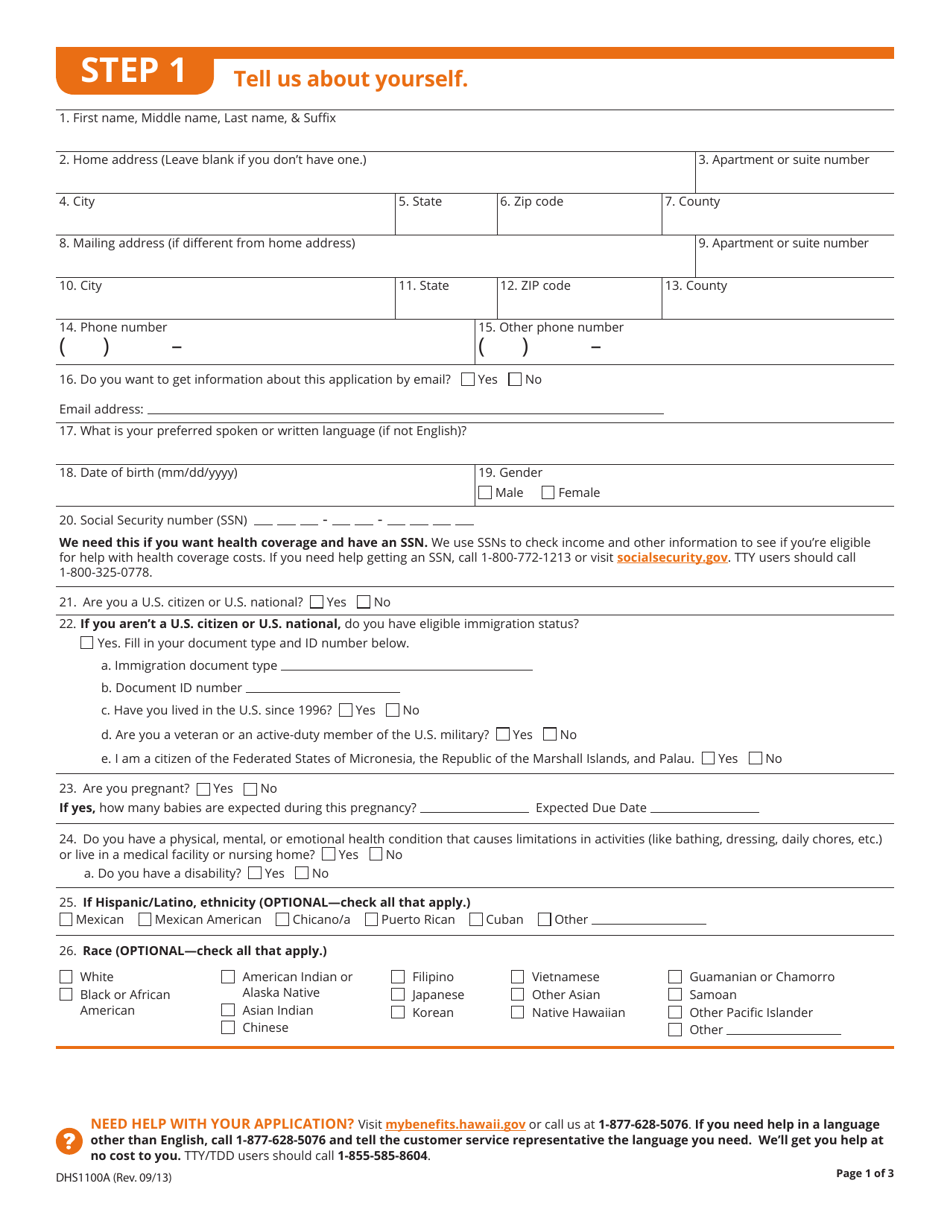 Form DHS1100A Application for Health Coverage  Help Paying Costs (Short Form) - Hawaii, Page 3