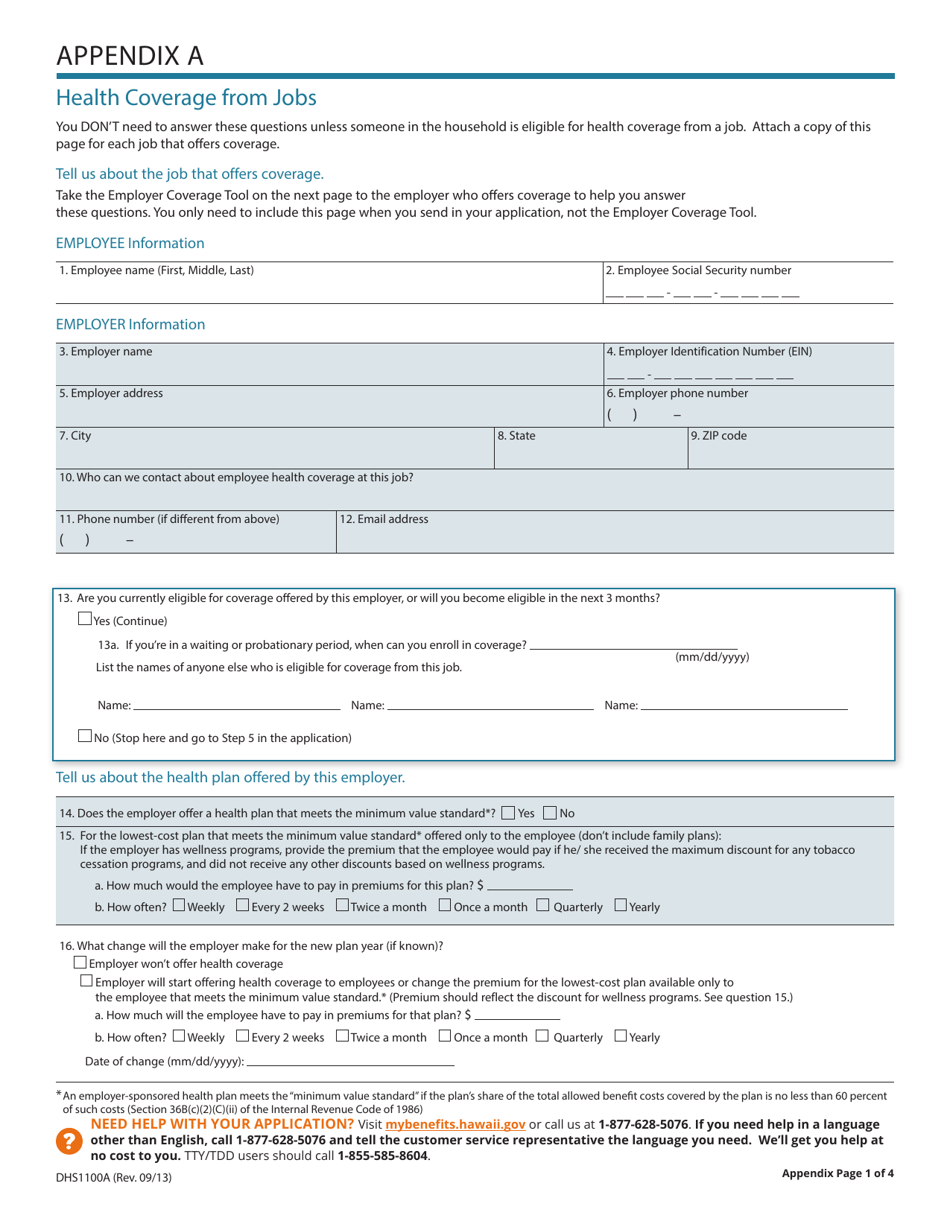 Form DHS1100A Application for Health Coverage  Help Paying Costs (Short Form) - Hawaii, Page 6