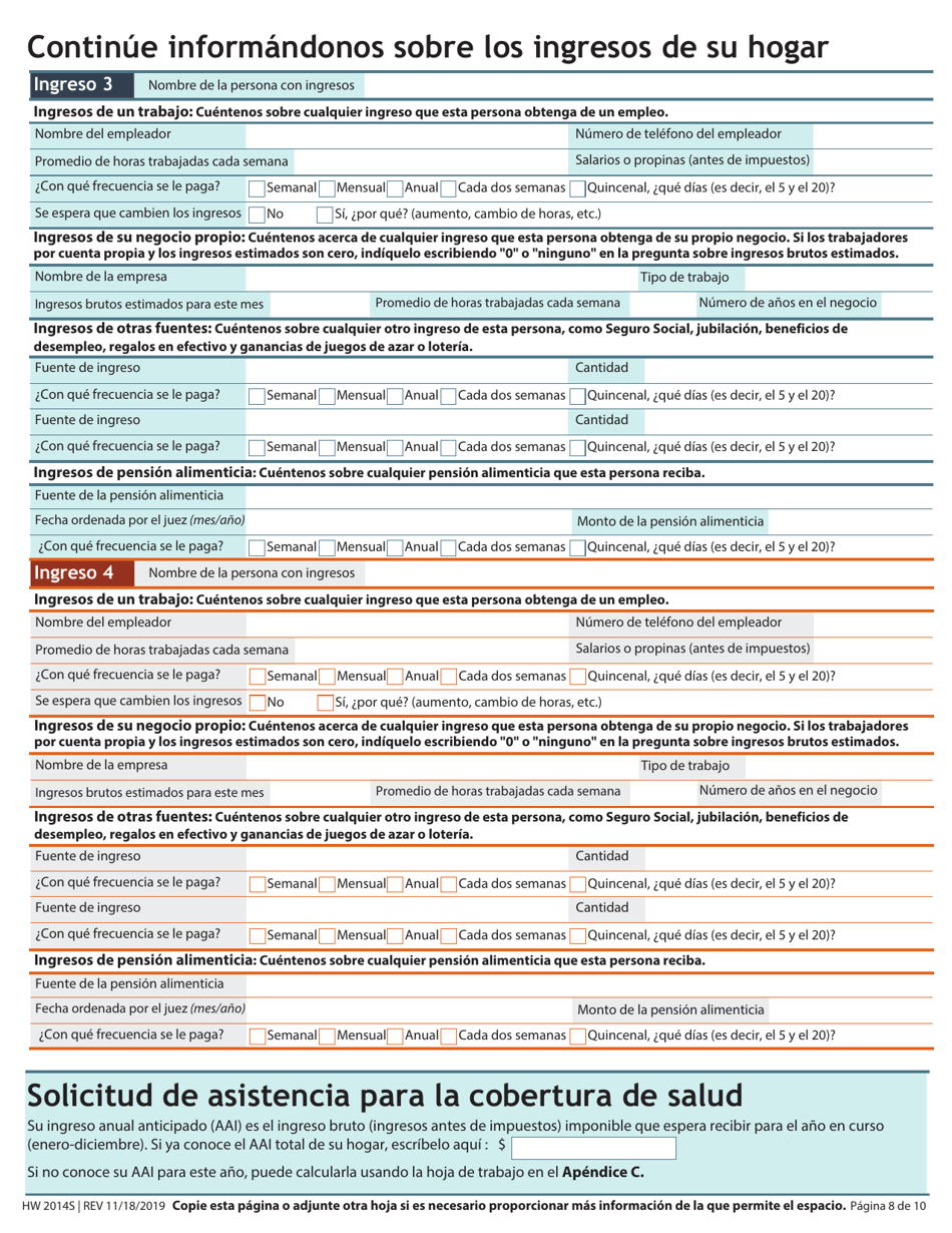 Formulario HW2014S Solicitud De Asistencia De Seguro De Salud Del Estado - Idaho (Spanish), Page 10