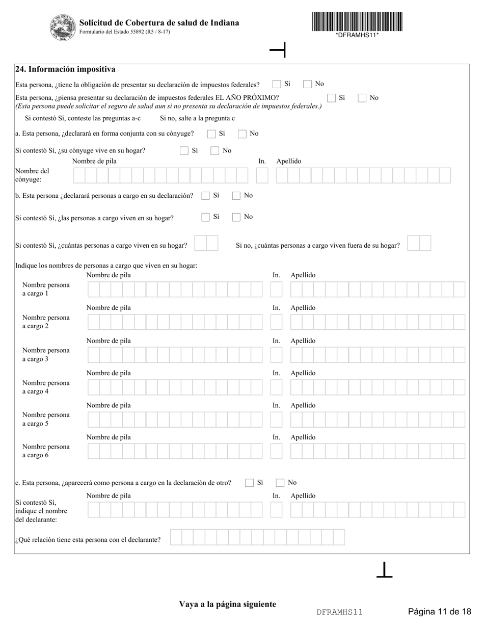 State Formulario 55390 Solicitud De Cobertura De Salud De Indiana - Indiana (Spanish), Page 11