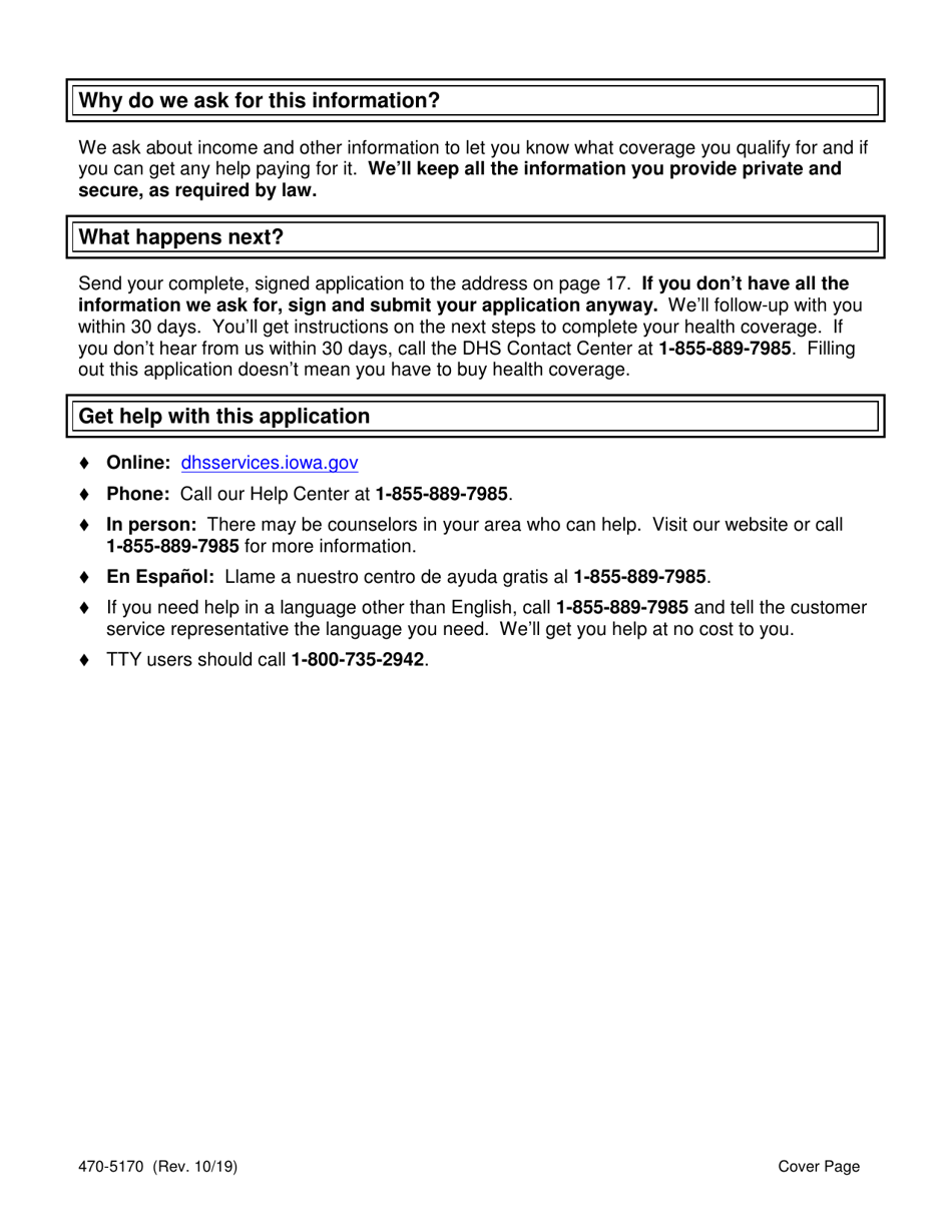 Form 470-5170 Application for Health Coverage and Help Paying Costs - Iowa, Page 2