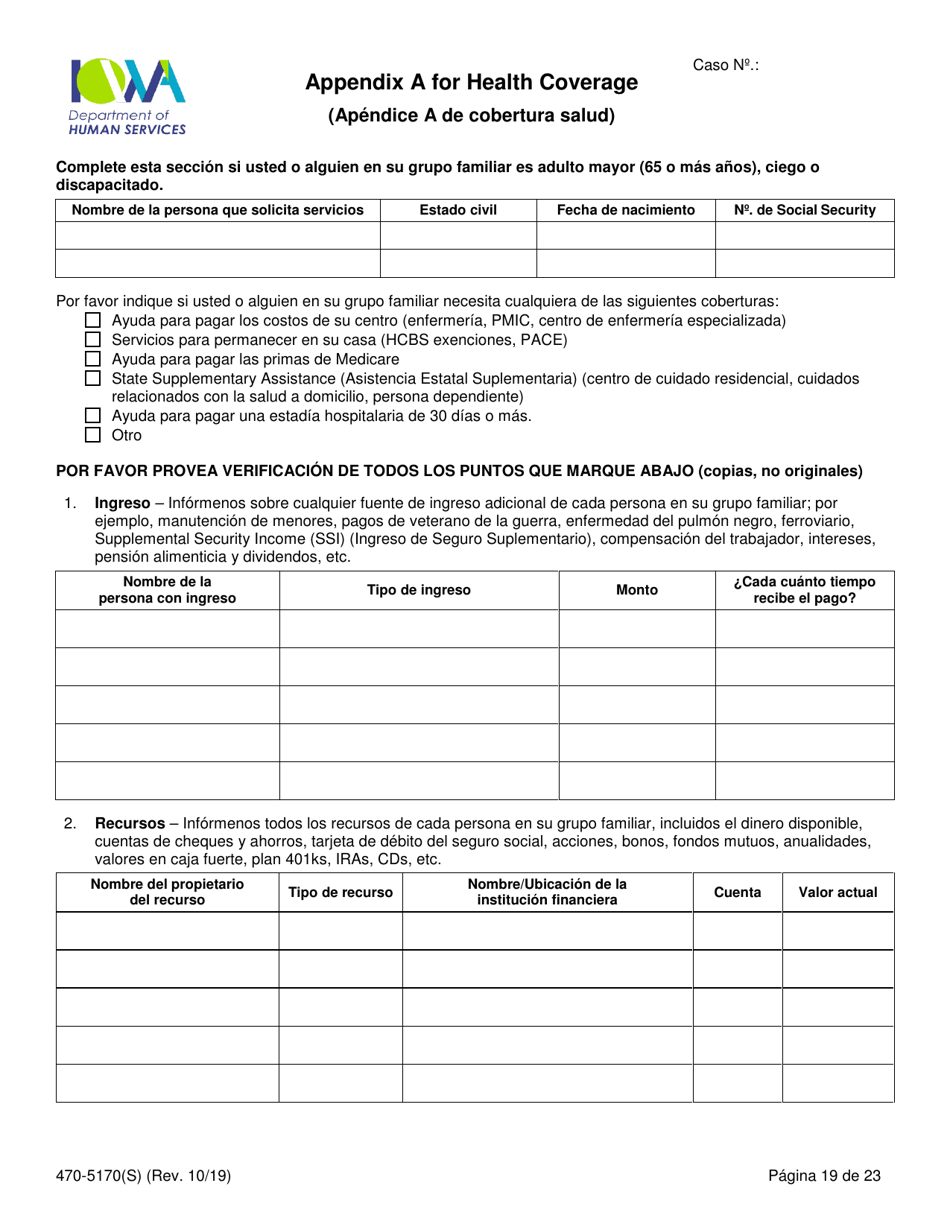 Form 470-5170(S) Solicitud De Cobertura Medica Y Asistencia Para Abonar El Costo - Iowa, Page 21