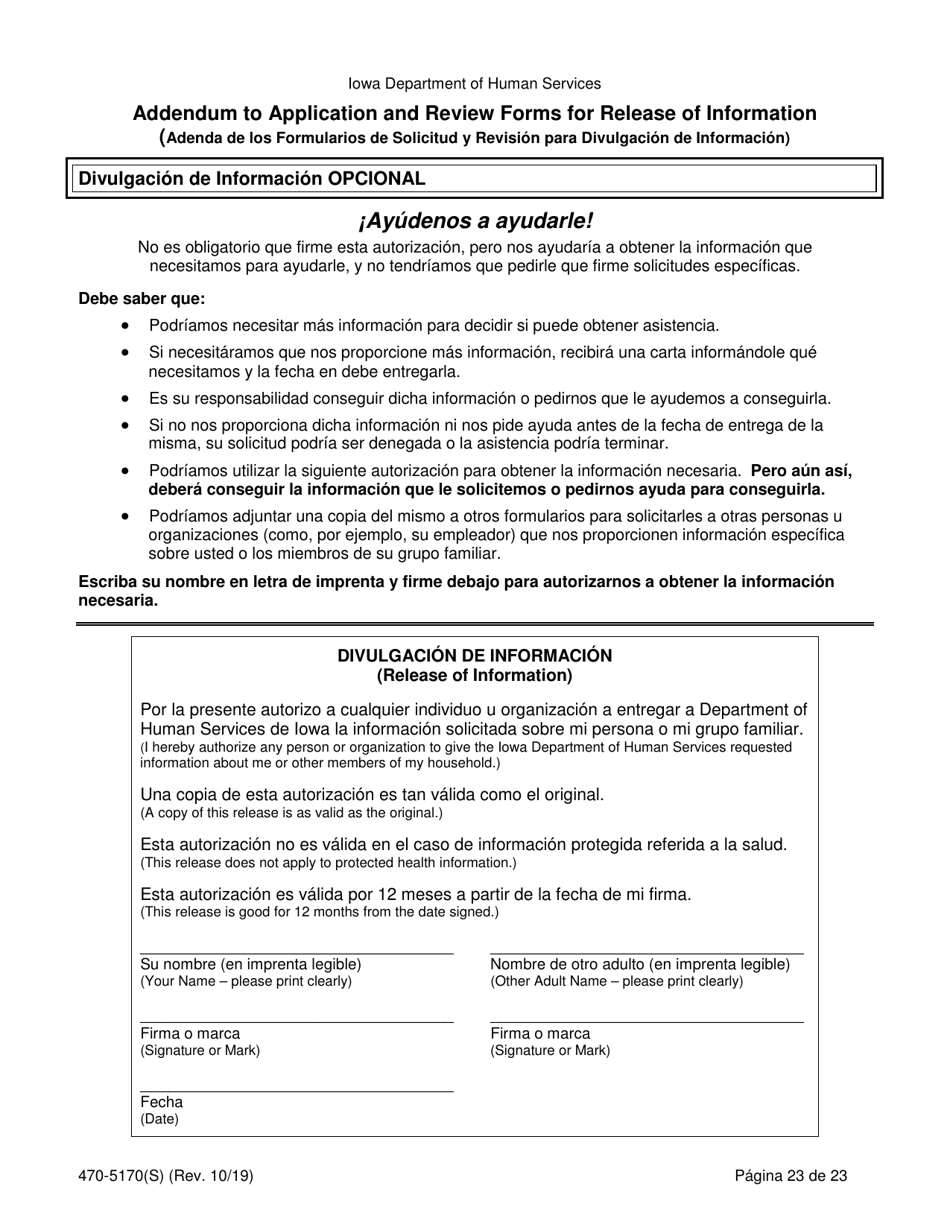 Form 470-5170(S) Solicitud De Cobertura Medica Y Asistencia Para Abonar El Costo - Iowa, Page 25