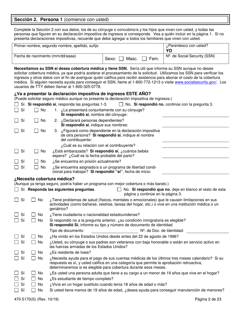 Form 470-5170(S) Solicitud De Cobertura Medica Y Asistencia Para Abonar El Costo - Iowa, Page 4