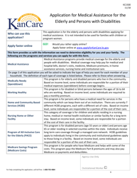 Form KC1500 &quot;Application for Medical Assistance for the Elderly and Persons With Disabilities&quot; - Kansas