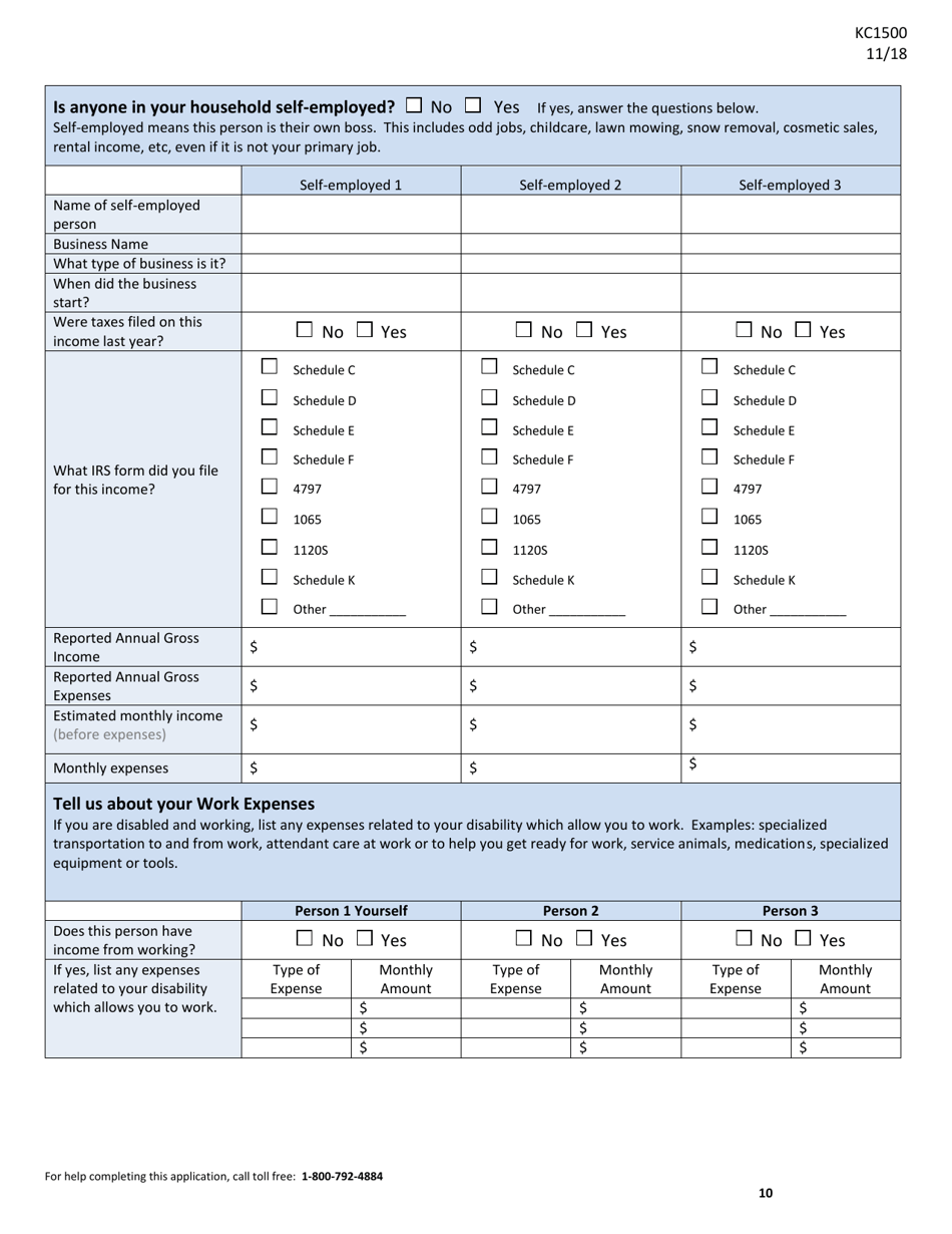 Form KC1500 Application for Medical Assistance for the Elderly and Persons With Disabilities - Kansas, Page 10