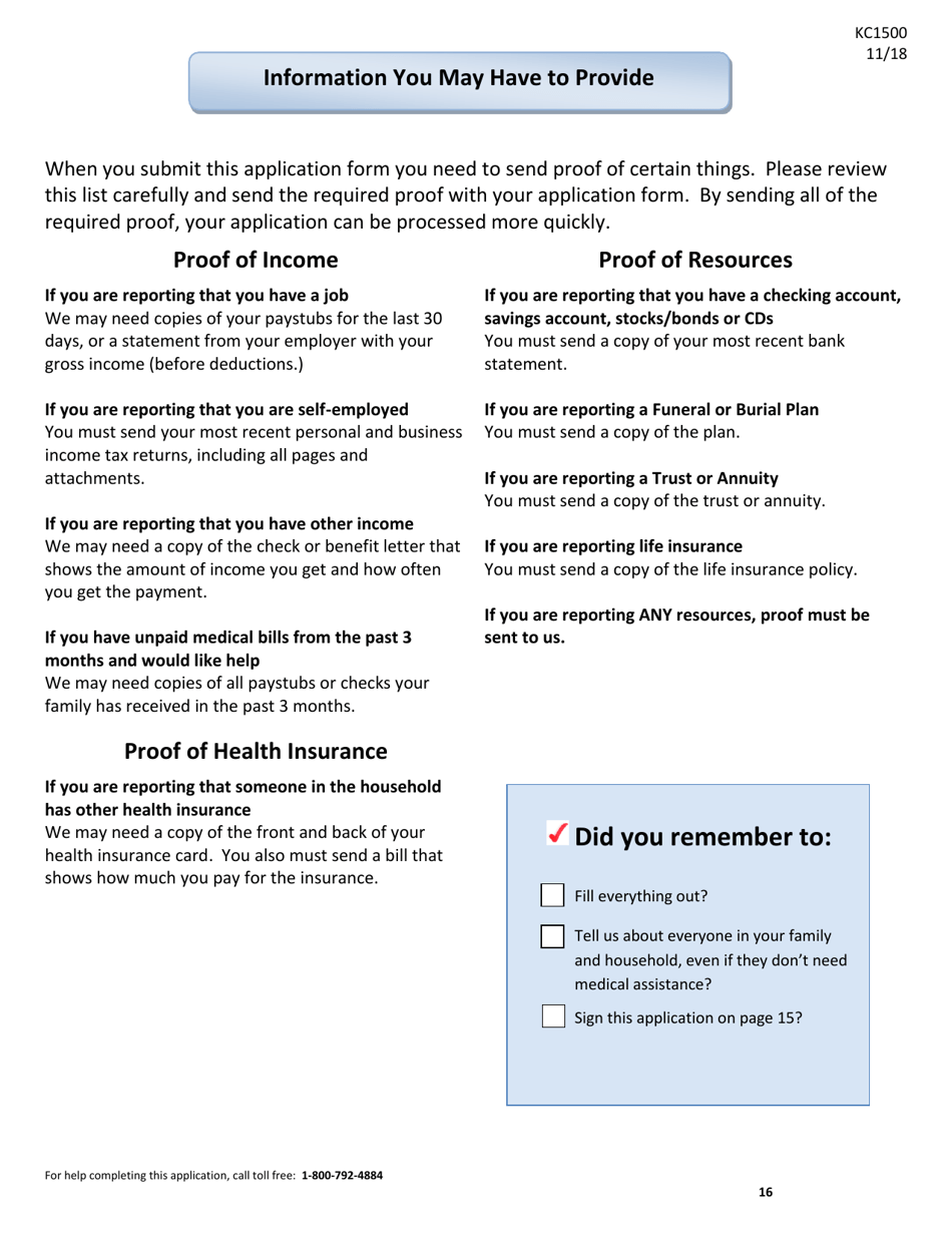 Form KC1500 Application for Medical Assistance for the Elderly and Persons With Disabilities - Kansas, Page 16