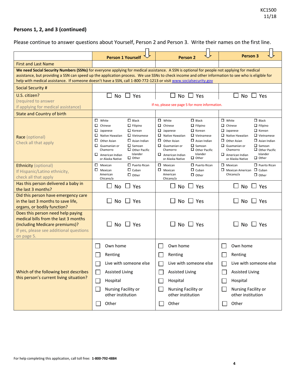 Form KC1500 Application for Medical Assistance for the Elderly and Persons With Disabilities - Kansas, Page 4