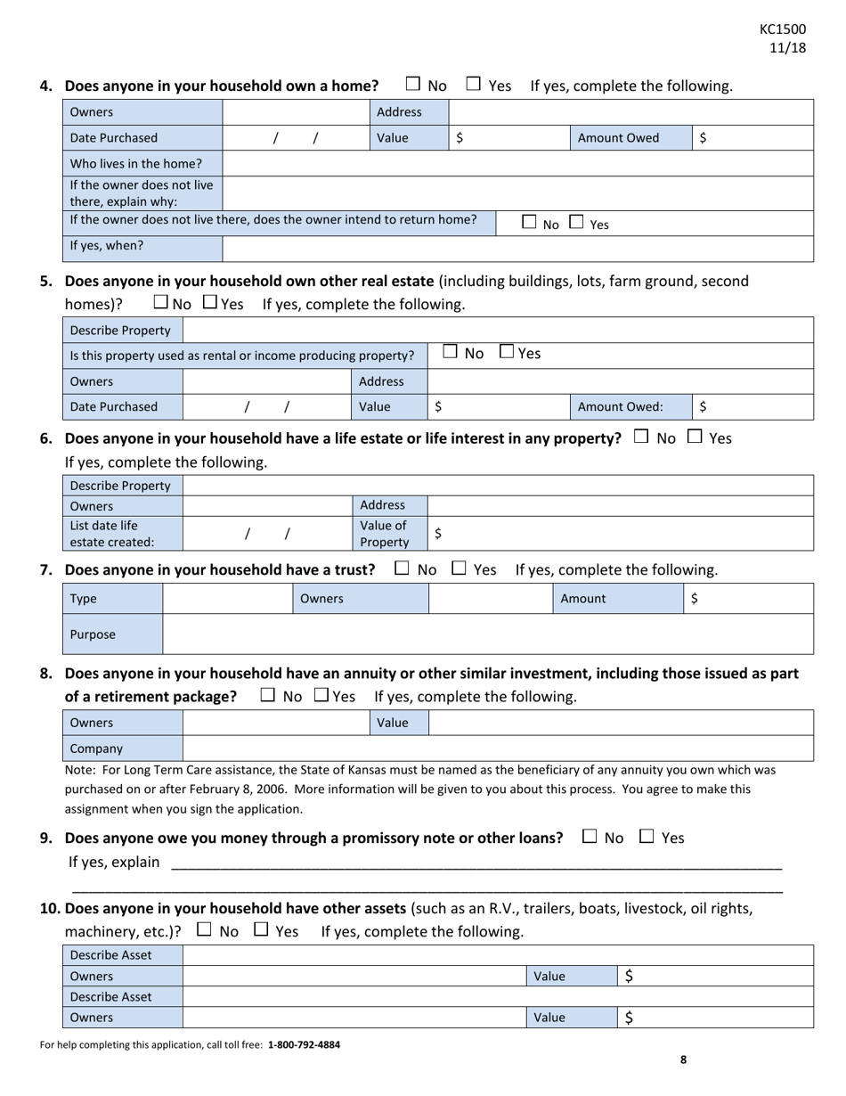 Form KC1500 Application for Medical Assistance for the Elderly and Persons With Disabilities - Kansas, Page 8