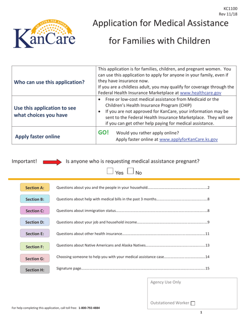 Form KC1100 Application for Medical Assistance for Families With Children - Kansas
