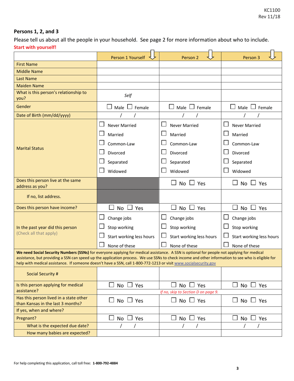 Form KC1100 Application for Medical Assistance for Families With Children - Kansas, Page 3