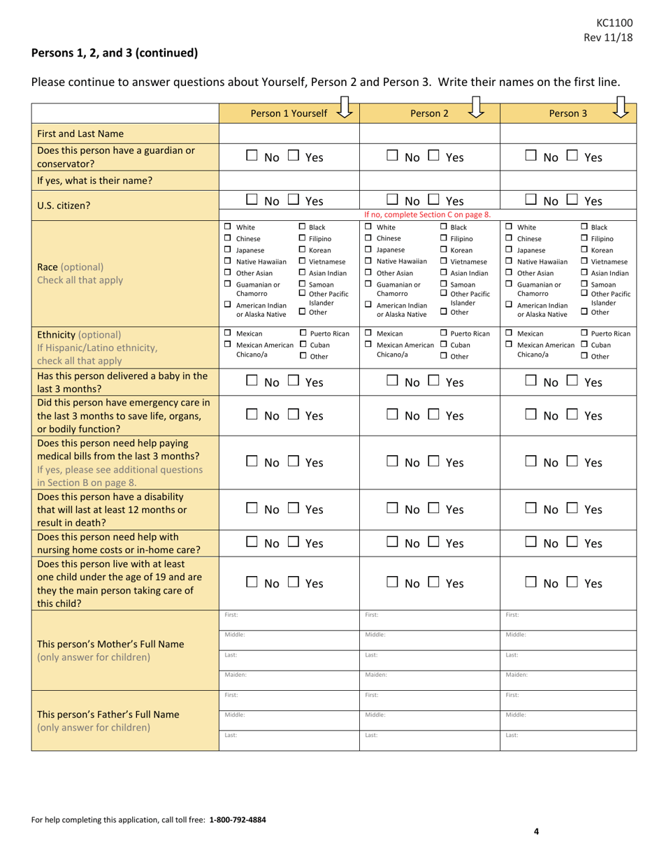 Form KC1100 Application for Medical Assistance for Families With Children - Kansas, Page 4