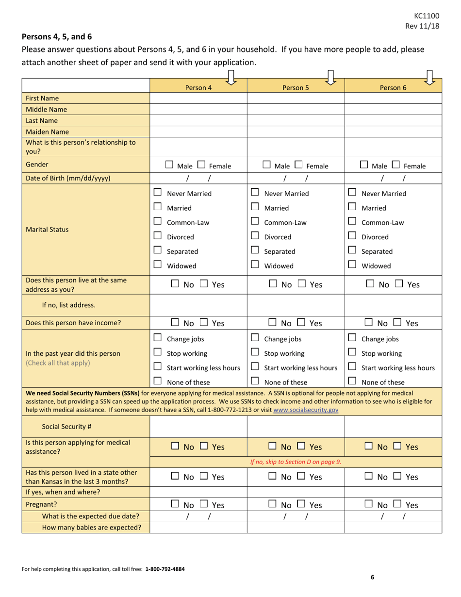 Form KC1100 Application for Medical Assistance for Families With Children - Kansas, Page 6