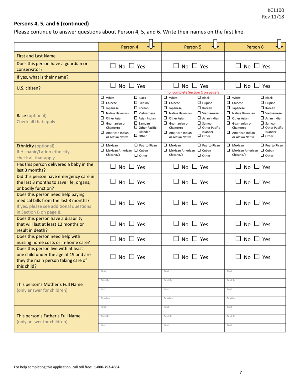 Form KC1100 Application for Medical Assistance for Families With Children - Kansas, Page 7