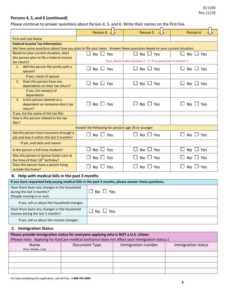 Form KC1100 Application for Medical Assistance for Families With Children - Kansas, Page 8