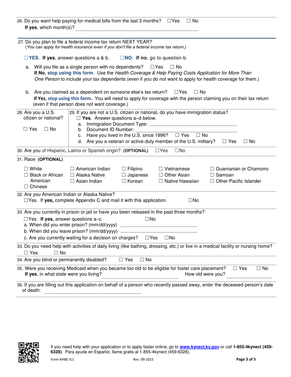 Form KHBE-I11 Health Coverage  Help Paying Costs - Application for One Person - Kentucky, Page 3