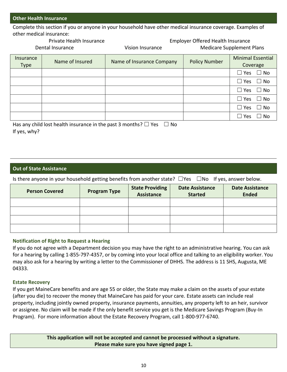 Form APP10 Application for Mainecare Benefits - Maine, Page 12