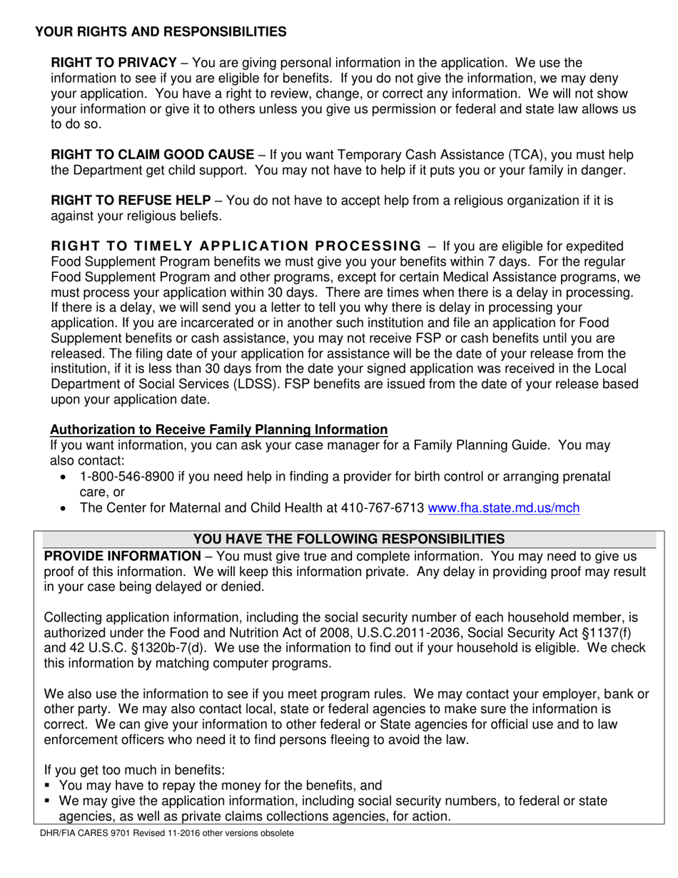 Form DHR / FIA CARES9701 Application for Assistance - Maryland, Page 13