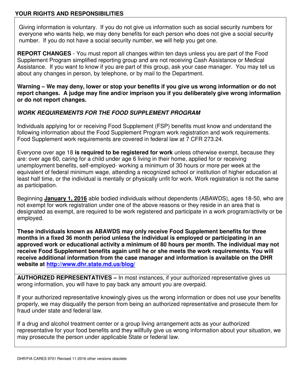 Form DHR / FIA CARES9701 Application for Assistance - Maryland, Page 14