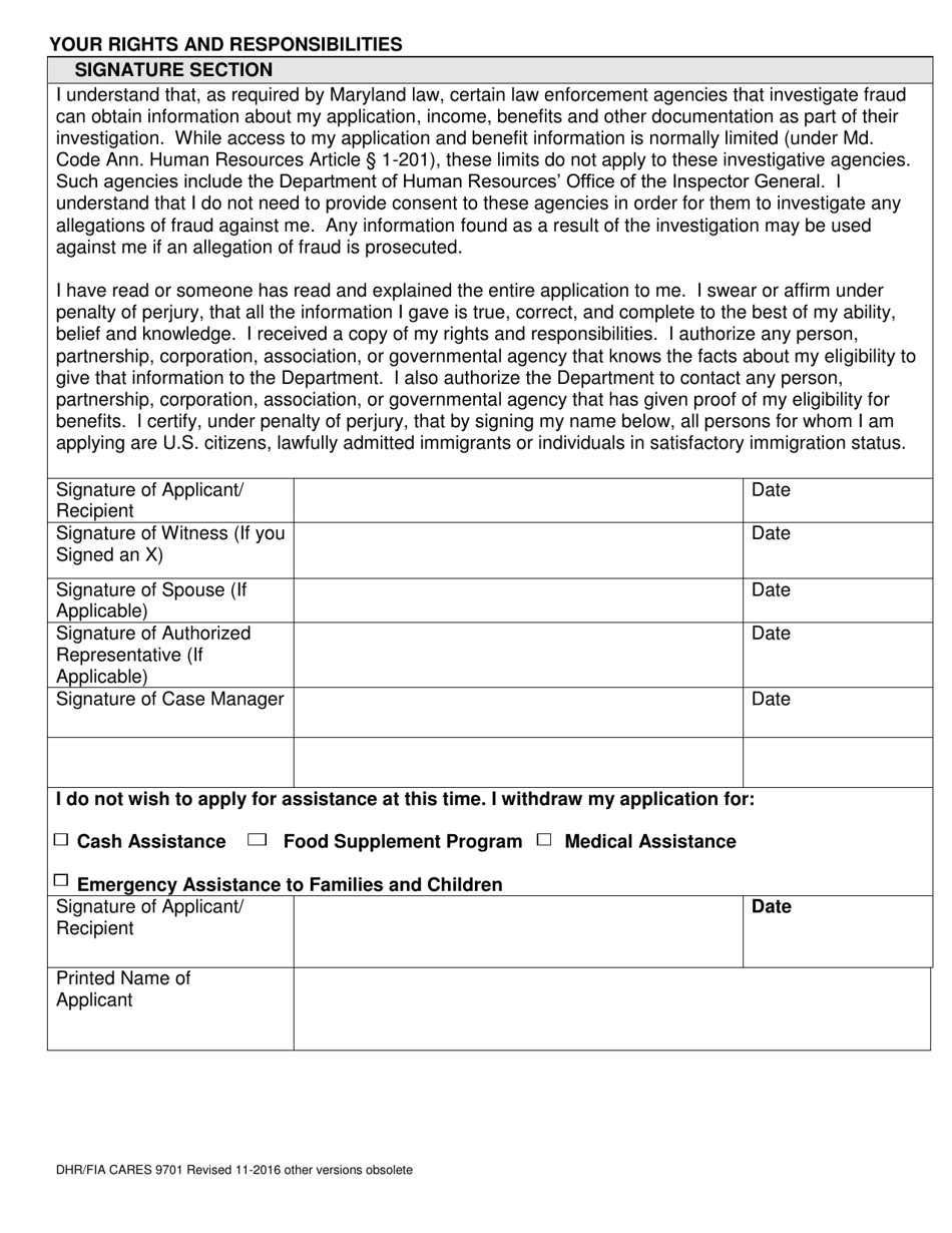 Form DHR / FIA CARES9701 Application for Assistance - Maryland, Page 17