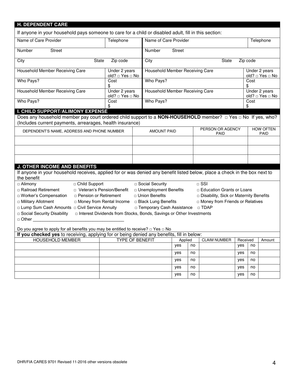 Form DHR/FIA CARES9701 Download Printable PDF or Fill Online ...