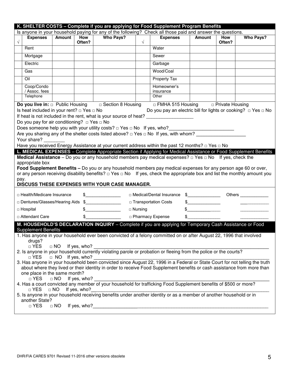 Form DHR/FIA CARES9701 Download Printable PDF or Fill Online ...