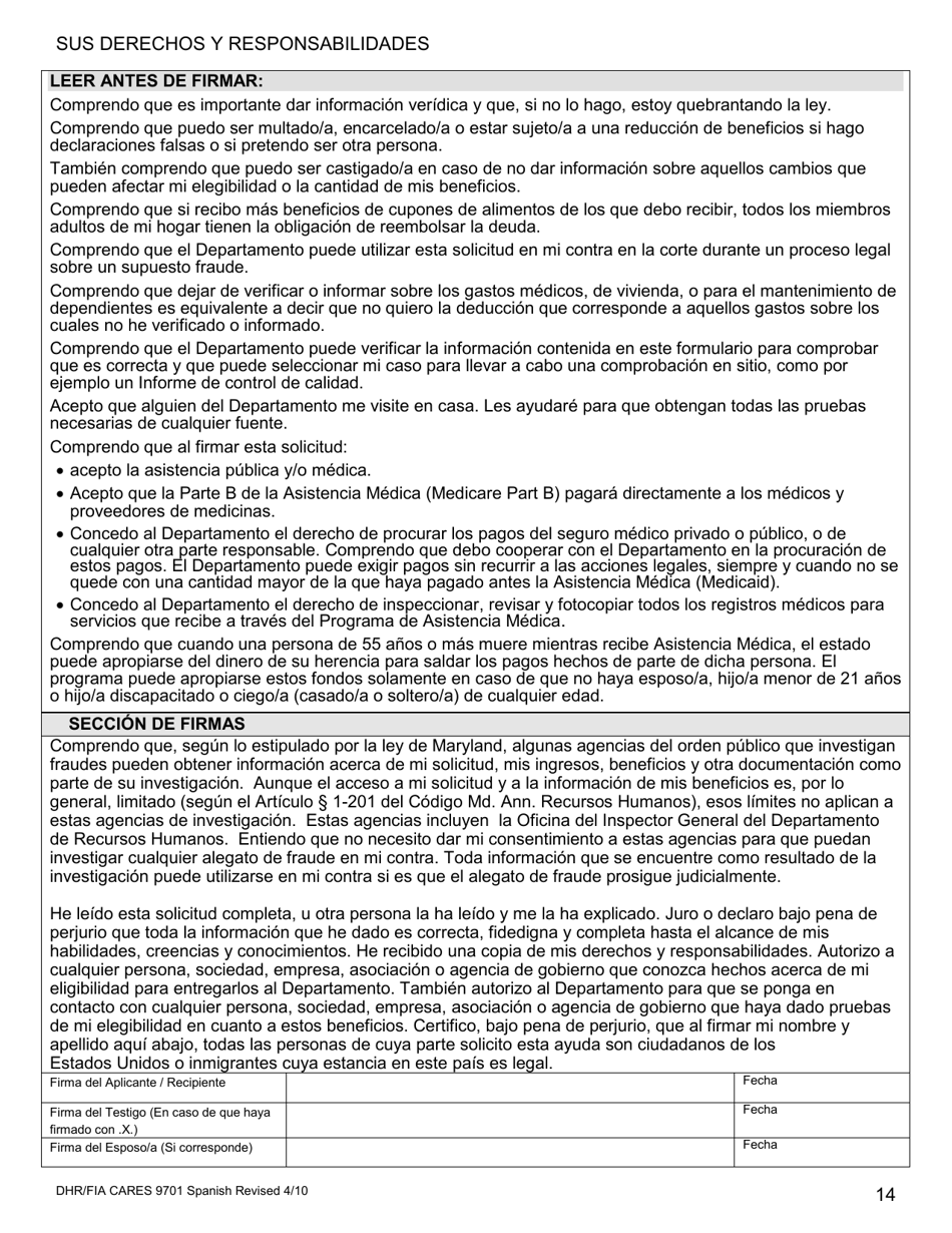Formulario DHR / FIA CARES9701 Solicitud Para Asistencia - Maryland (Spanish), Page 15