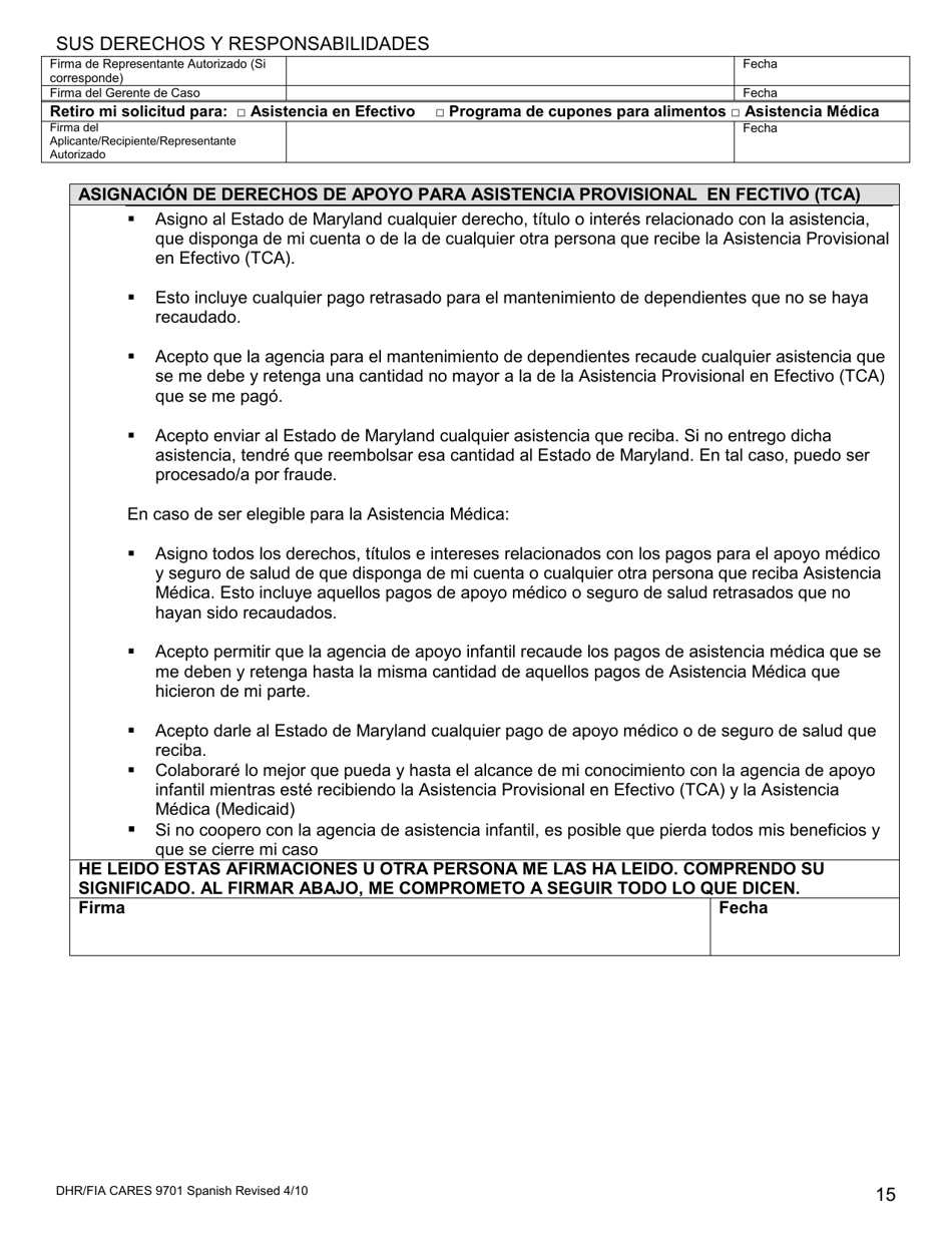 Formulario DHR / FIA CARES9701 Solicitud Para Asistencia - Maryland (Spanish), Page 16
