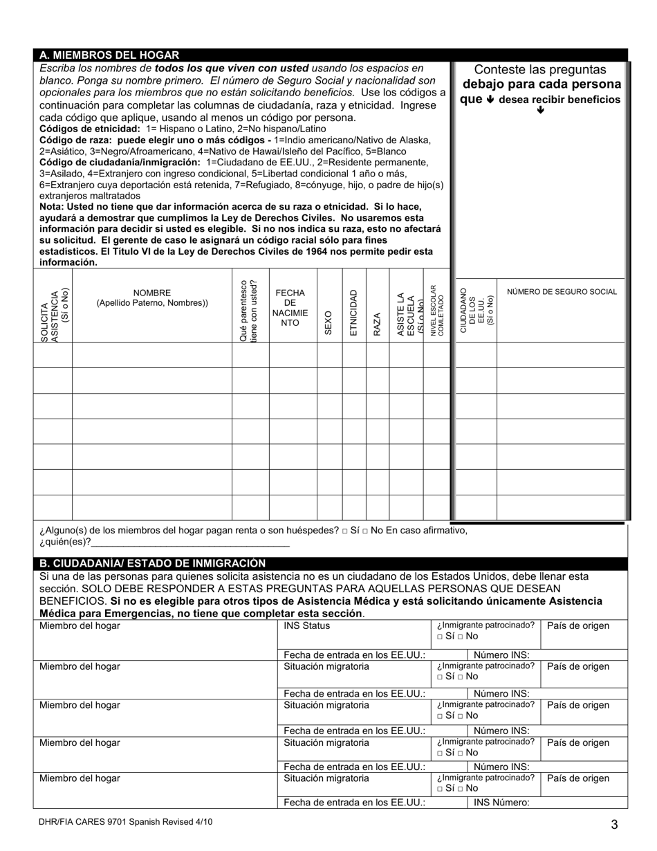 Formulario DHR / FIA CARES9701 Solicitud Para Asistencia - Maryland (Spanish), Page 4