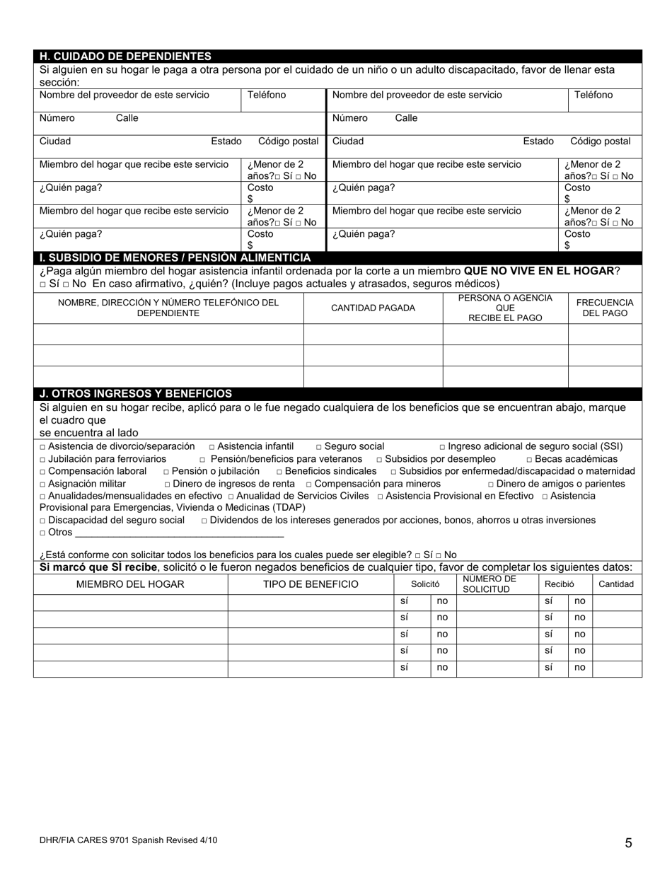 Formulario DHR / FIA CARES9701 Solicitud Para Asistencia - Maryland (Spanish), Page 6