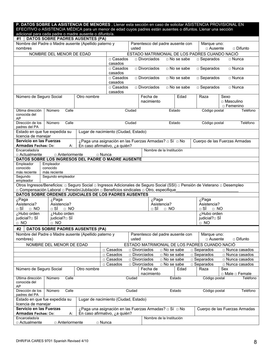 Formulario DHR / FIA CARES9701 Solicitud Para Asistencia - Maryland (Spanish), Page 9