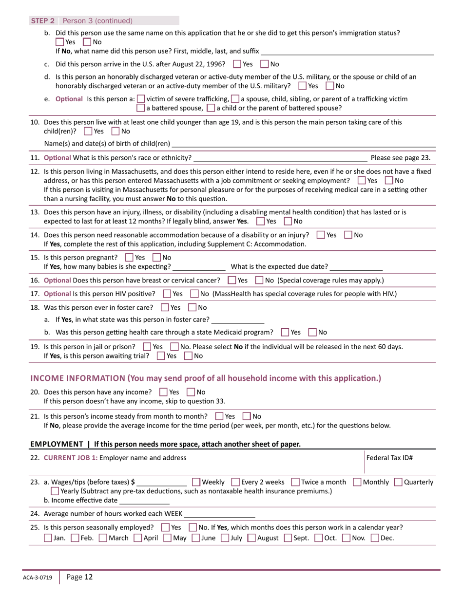Form ACA-3-0719 Massachusetts Application for Health and Dental Coverage and Help Paying Costs - Massachusetts, Page 14