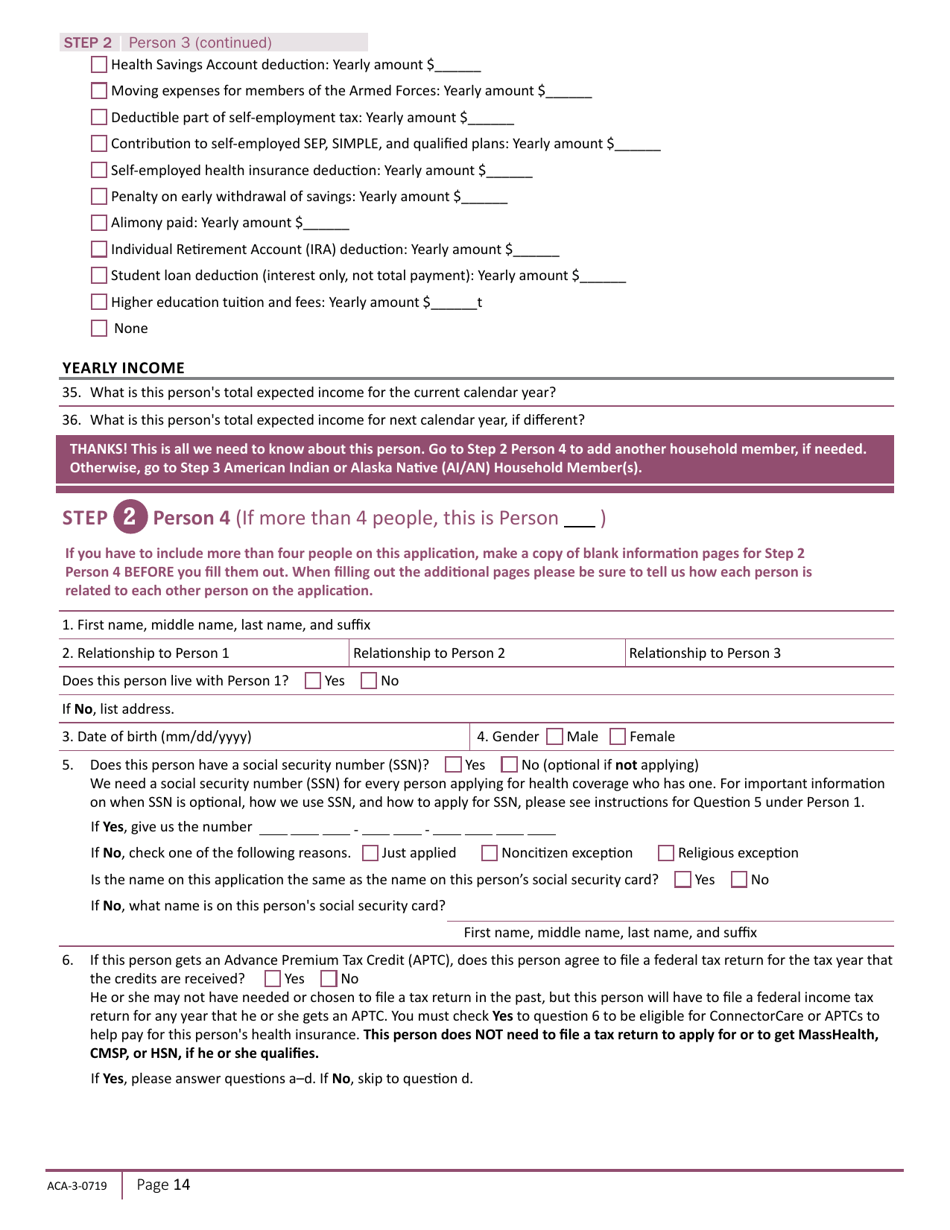 Form ACA-3-0719 Massachusetts Application for Health and Dental Coverage and Help Paying Costs - Massachusetts, Page 16
