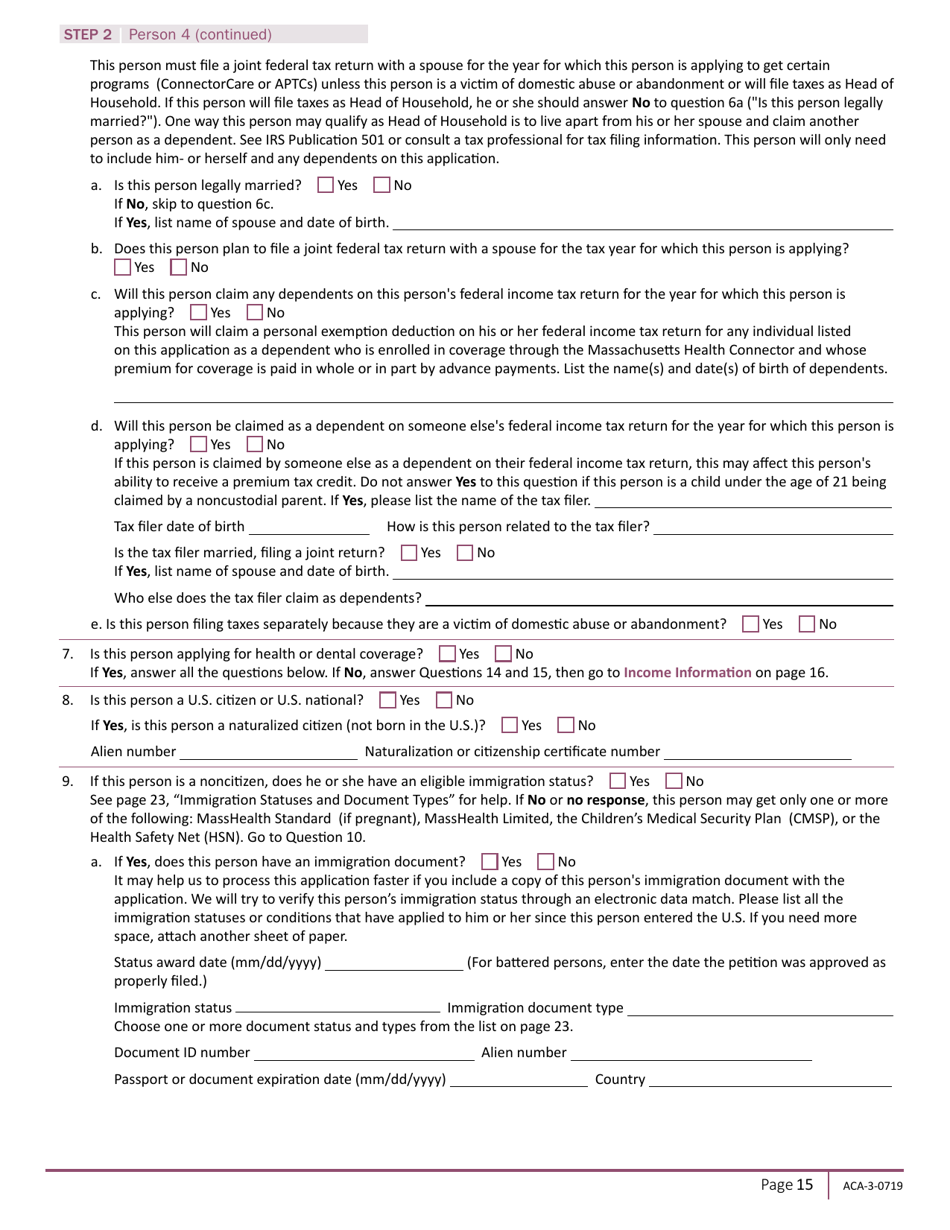 Form ACA-3-0719 Massachusetts Application for Health and Dental Coverage and Help Paying Costs - Massachusetts, Page 17
