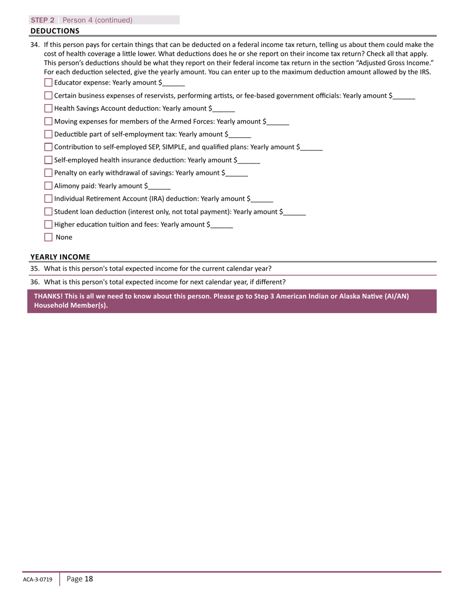 Form ACA-3-0719 Massachusetts Application for Health and Dental Coverage and Help Paying Costs - Massachusetts, Page 20