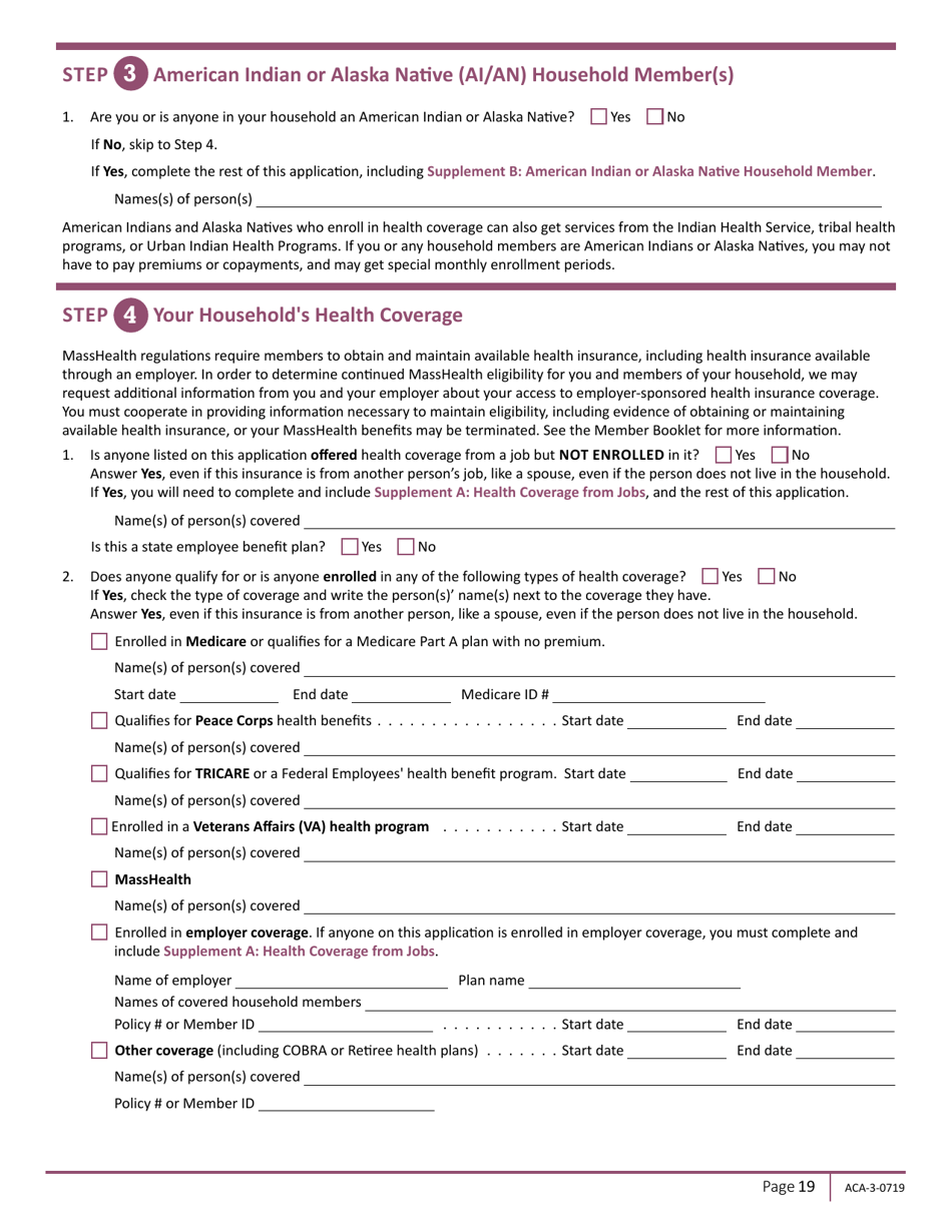 Form ACA-3-0719 Massachusetts Application for Health and Dental Coverage and Help Paying Costs - Massachusetts, Page 21