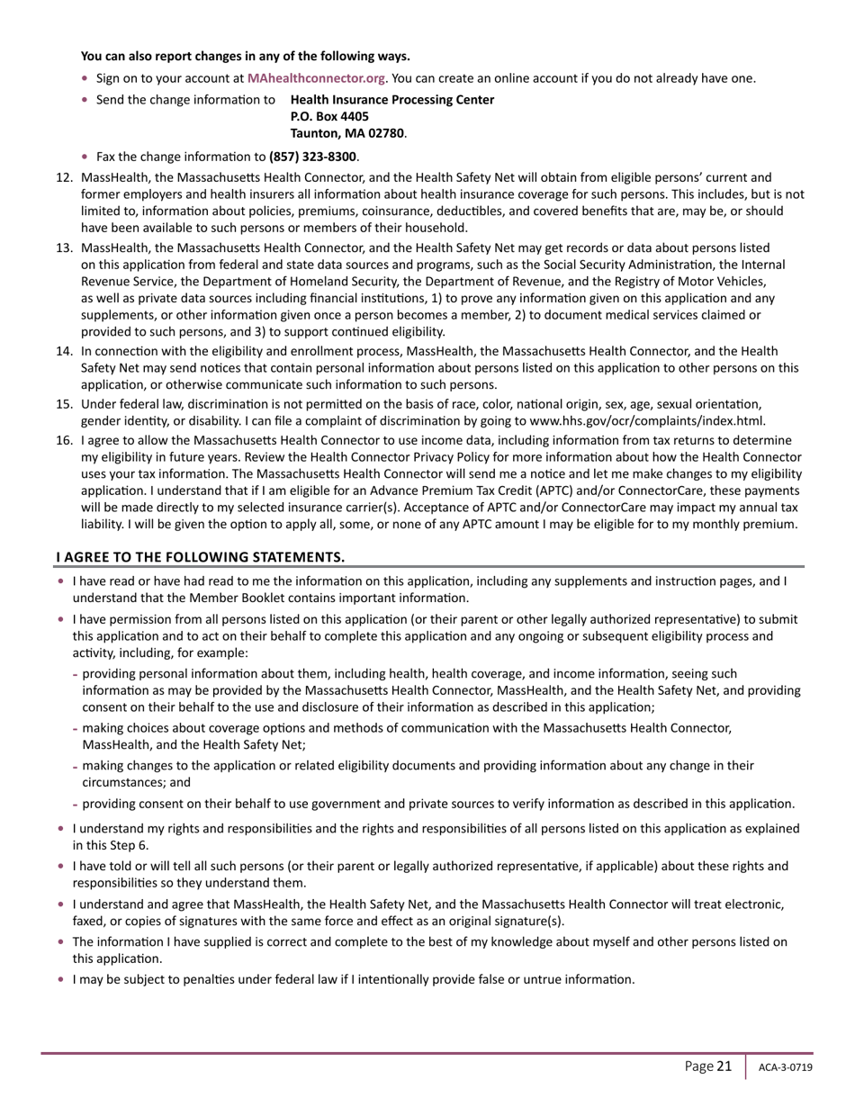 Form ACA-3-0719 Download Printable PDF or Fill Online Massachusetts ...