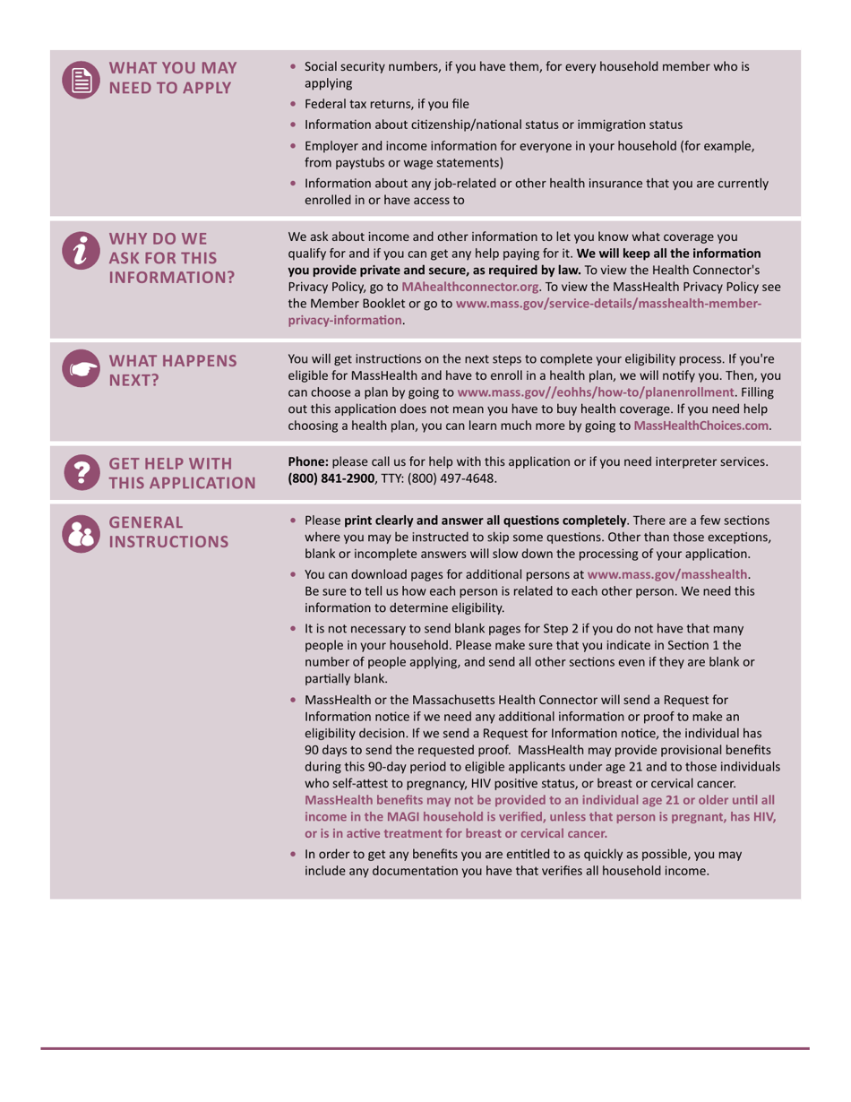 Form ACA-3-0719 Massachusetts Application for Health and Dental Coverage and Help Paying Costs - Massachusetts, Page 2