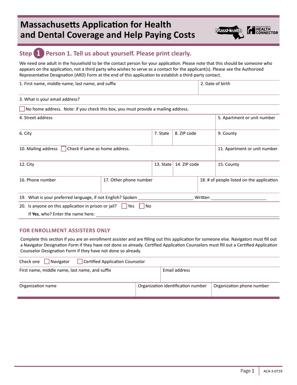 Form ACA-3-0719 Download Printable PDF or Fill Online Massachusetts ...