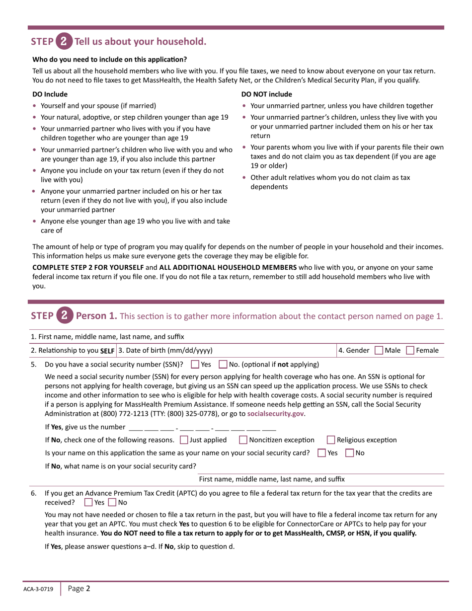 Form ACA-3-0719 Massachusetts Application for Health and Dental Coverage and Help Paying Costs - Massachusetts, Page 4